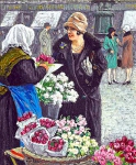Элегантная дама покупает цветы в Копенгагене