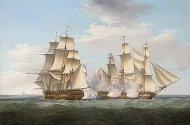 HMS Ethalion in action with the Spanish frigate Thetis off Cape Finisterre, 16 October 1799