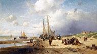 Прибрежная сцена с рыбаками
