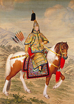 Император Цяньлун в церемониальных доспехах на коне