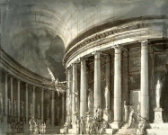 Храм с колоннадой-ротондой, фигурами и скульптурой философов