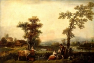 Пейзаж с женщиной, ведущей корову