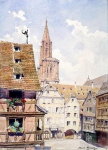 Улица и башня собора в Страсбурге
