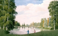 Английский парк в Петергофе. Вид с Большим березовым мостом