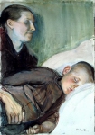 Мать подле спящего ребенка