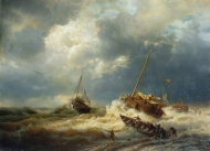 Корабли в шторм у голландского побережья