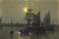 Sailing Vessels in a Moonlit Harbour